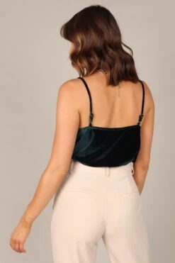 Demi Velvet Cowl Neck Cami Top - Hunter Green -Giordano Style petal and pup usa tops demi velvet cowl neck cami top hunter green 32751515959473