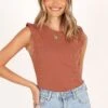 Dorian Frill Tank - Brown -Giordano Style petal and pup usa tops dorian frill tank brown 33752452399281