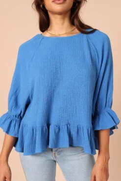 Emma Frill Hem Top - Blue -Giordano Style petal and pup usa tops emma frill hem top blue 32186996031665