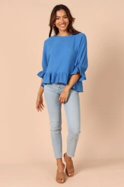 Emma Frill Hem Top - Blue -Giordano Style petal and pup usa tops emma frill hem top blue 32186996064433