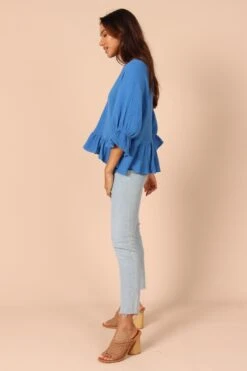 Emma Frill Hem Top - Blue -Giordano Style petal and pup usa tops emma frill hem top blue 32186996097201