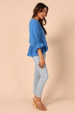 Emma Frill Hem Top - Blue -Giordano Style petal and pup usa tops emma frill hem top blue 32186996129969