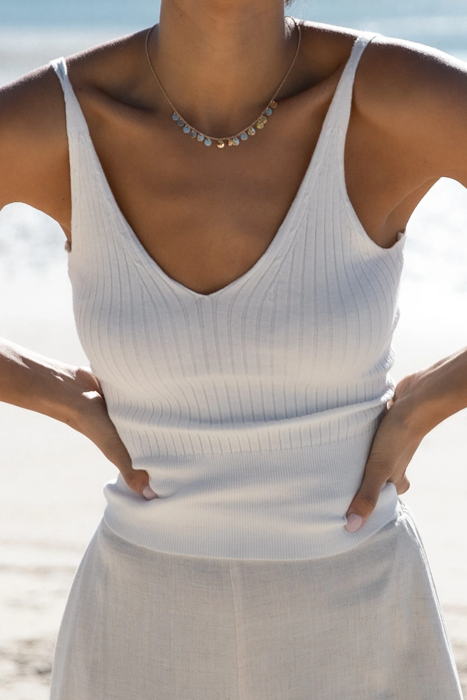 Gemma V Neck Tank Top - Ivory 4 Gemma V Neck Tank Top - Ivory - Image 2