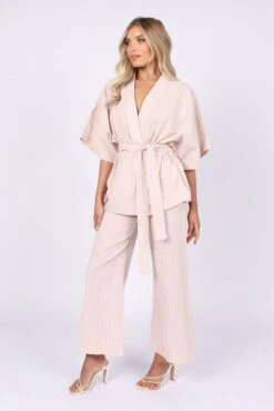 Henry Wrap Top - Beige Stripe -Giordano Style petal and pup usa tops henry wrap top beige stripe 32246217900209