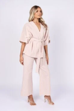 Henry Wrap Top - Beige Stripe -Giordano Style petal and pup usa tops henry wrap top beige stripe 32246217932977