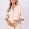 Jeremey Button Down Top - Beige -Giordano Style petal and pup usa tops jeremey button down top beige 32290987245745