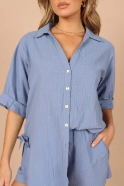 Jeremey Button Down Top - Blue -Giordano Style petal and pup usa tops jeremey button down top blue 32265267151025