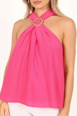 Jilly Halter Top - Hot Pink -Giordano Style petal and pup usa tops jilly halter top hot pink 33608125055153