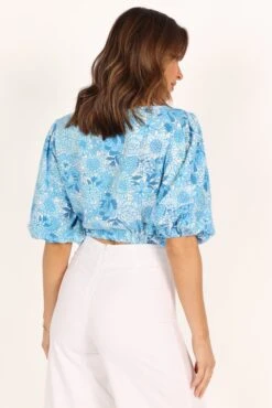 Kaia Cropped Top - Blue Floral -Giordano Style petal and pup usa tops kaia cropped top blue floral 33549818167473