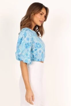 Kaia Cropped Top - Blue Floral -Giordano Style petal and pup usa tops kaia cropped top blue floral 33549818233009