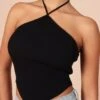 Larissa Halter Knit Top - Black -Giordano Style petal and pup usa tops larissa halter knit top black 32221210542257