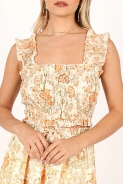 Leo Top - Tan Floral -Giordano Style petal and pup usa tops leo top tan floral 33549821968561