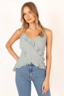 Marlow Frill Cami - Sage -Giordano Style petal and pup usa tops marlow frill cami sage 33994881597617
