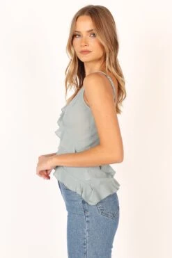 Marlow Frill Cami - Sage -Giordano Style petal and pup usa tops marlow frill cami sage 33994881728689
