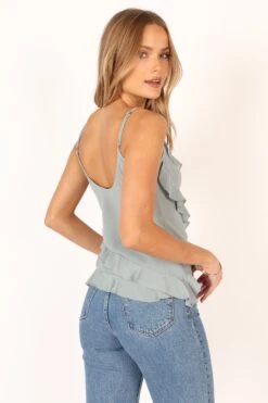 Marlow Frill Cami - Sage -Giordano Style petal and pup usa tops marlow frill cami sage 33994881794225