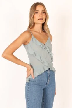 Marlow Frill Cami - Sage -Giordano Style petal and pup usa tops marlow frill cami sage 33994881826993