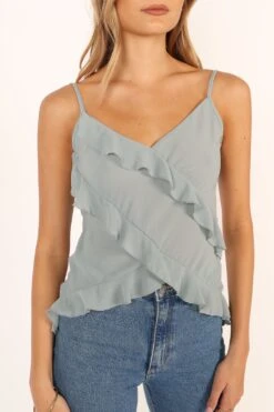 Marlow Frill Cami - Sage -Giordano Style petal and pup usa tops marlow frill cami sage 33994881859761