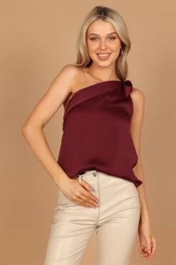 Maryanne One Shoulder Top - Burgundy
