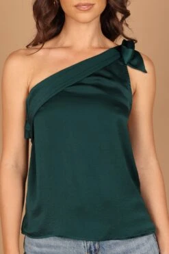 Maryanne One Shoulder Top - Hunter Green -Giordano Style petal and pup usa tops maryanne one shoulder top hunter green 32564143947953