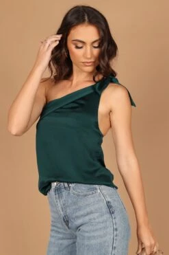 Maryanne One Shoulder Top - Hunter Green -Giordano Style petal and pup usa tops maryanne one shoulder top hunter green 32564144079025