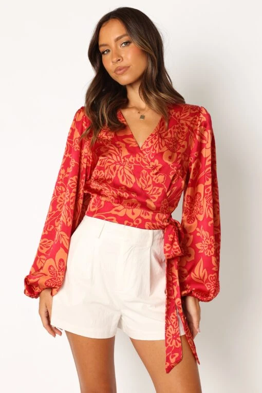 Miller Long Sleeve Top - Tomato -Giordano Style petal and pup usa tops miller long sleeve top tomato 33987169353905