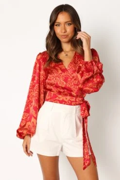 Miller Long Sleeve Top - Tomato -Giordano Style petal and pup usa tops miller long sleeve top tomato 33987169517745