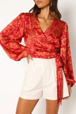 Miller Long Sleeve Top - Tomato -Giordano Style petal and pup usa tops miller long sleeve top tomato 33987169550513