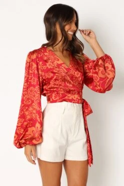 Miller Long Sleeve Top - Tomato -Giordano Style petal and pup usa tops miller long sleeve top tomato 33987169583281