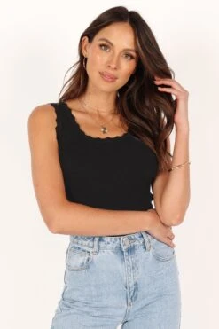 Monique Ribbed Tank Top - Black -Giordano Style petal and pup usa tops monique ribbed tank top black 33638613418161