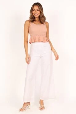 Monique Shirred Peplum Top - Orange -Giordano Style petal and pup usa tops monique shirred peplum top orange 33512793702577