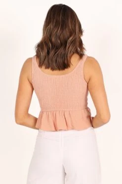 Monique Shirred Peplum Top - Orange -Giordano Style petal and pup usa tops monique shirred peplum top orange 33512793800881