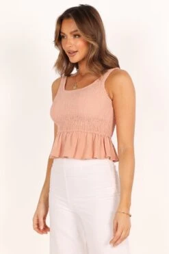 Monique Shirred Peplum Top - Orange -Giordano Style petal and pup usa tops monique shirred peplum top orange 33512793866417