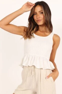 Monique Shirred Peplum Top - White