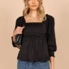 Montana Satin Babydoll Top - Black -Giordano Style petal and pup usa tops montana satin babydoll top black 32810345955505