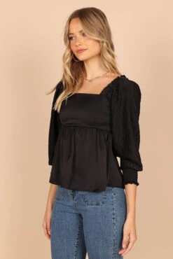Montana Satin Babydoll Top - Black -Giordano Style petal and pup usa tops montana satin babydoll top black 32810346053809