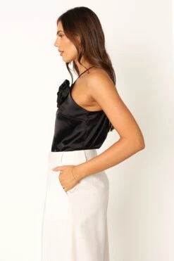 Pai Rosette Top - Black -Giordano Style petal and pup usa tops pai rosette top black 33987184033969