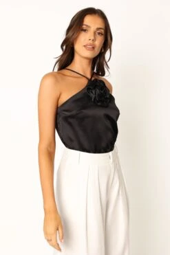 Pai Rosette Top - Black -Giordano Style petal and pup usa tops pai rosette top black 33987184099505