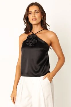 Pai Rosette Top - Black -Giordano Style petal and pup usa tops pai rosette top black 33987184132273