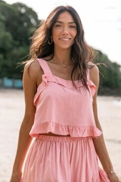 Pissaro Frill Cropped Top - Blush Pink