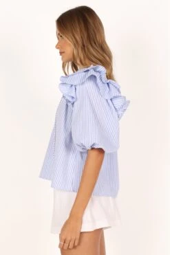Shonee Puff Sleeve Top - Blue -Giordano Style petal and pup usa tops shonee puff sleeve top blue 33712855515313