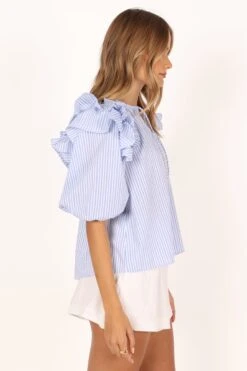 Shonee Puff Sleeve Top - Blue -Giordano Style petal and pup usa tops shonee puff sleeve top blue 33712855548081