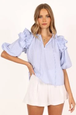 Giordano Style -Giordano Style petal and pup usa tops shonee puff sleeve top blue 33712855679153