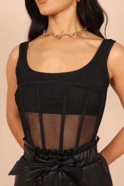 Zelda Mesh Corset Top - Black -Giordano Style petal and pup usa tops zelda mesh corset top black 32455807041713